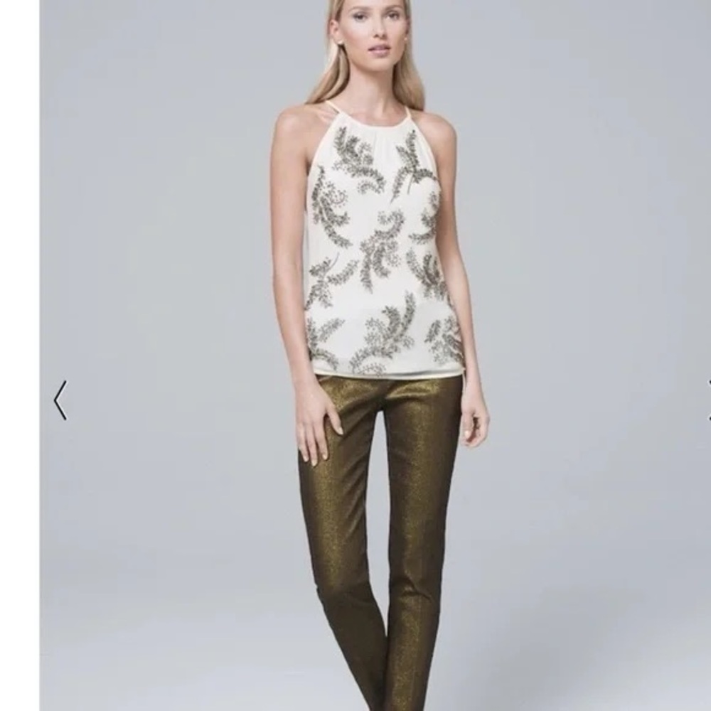 White House Black Market- White and‎ Silver Leaf Design Tank Top Size XS